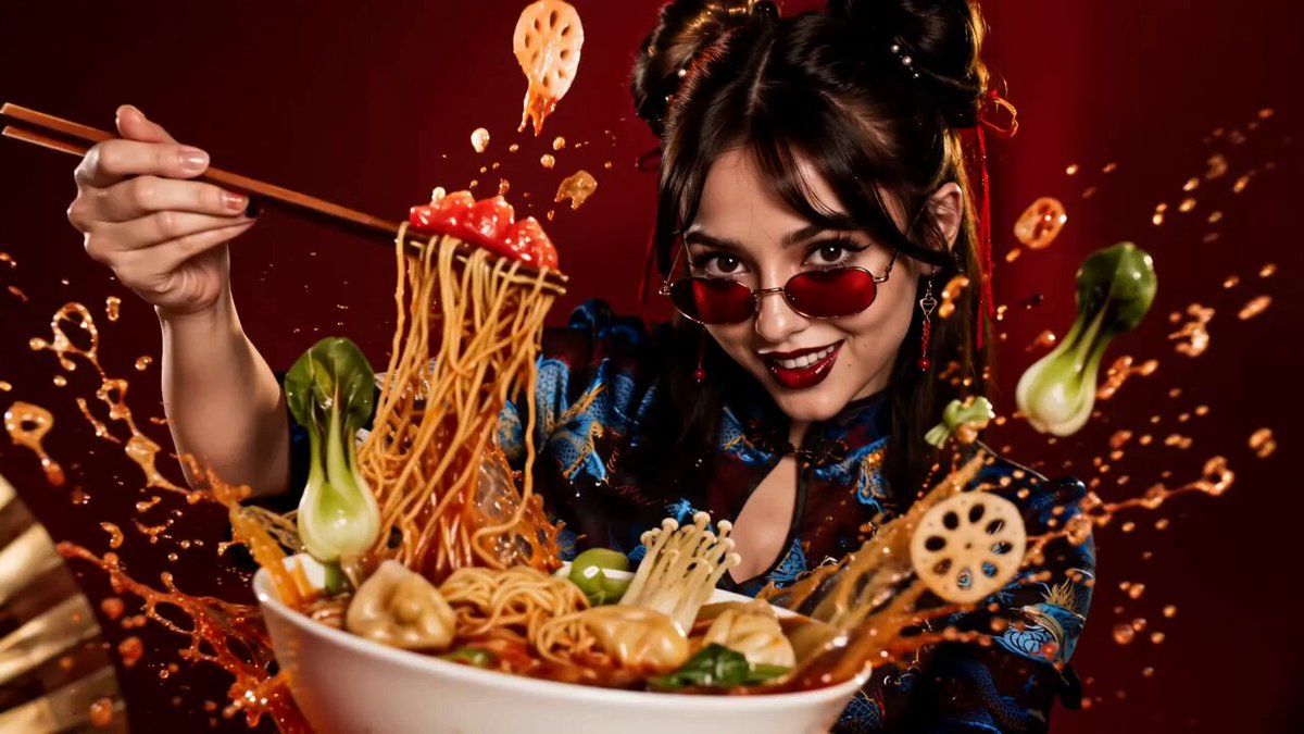 스타일: 강렬하고 하이 에너지한 푸드 커머셜 시네마토그래피, 8K 포토리얼리즘, 짙은 크림슨레드 스튜디오 배경, 드라마틱하고 역동적인 스플래시
